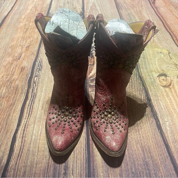 Old Gringo womens red studded distressed cowboy bootsSize 7 1/2 Preowned - Picture 6 of 16